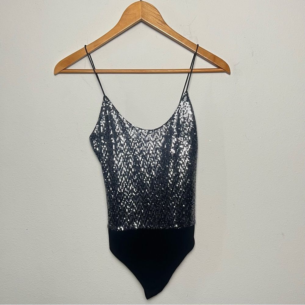 Alice + Olivia Silver and Black Bodysuit